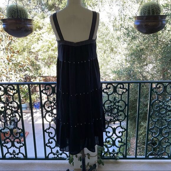 Made In India Black W/White Embroidered Embellishments 100% Cotton Dress Sz-M/L - Picture 3 of 5